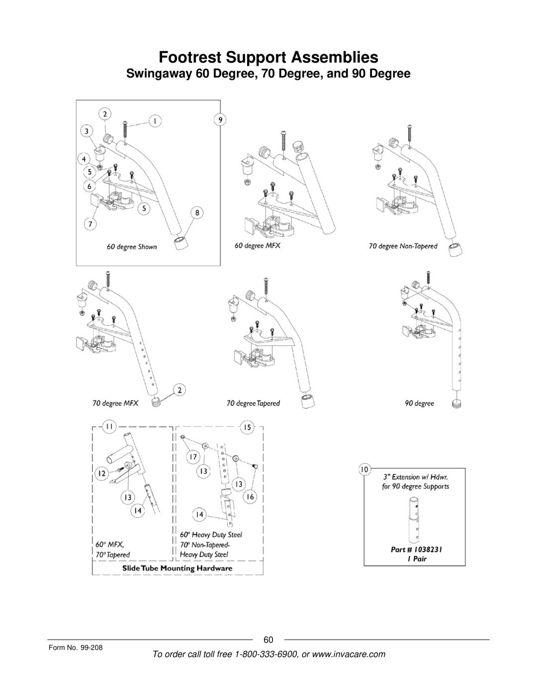 Invacare Allegro manual Footrest Support Assemblies 