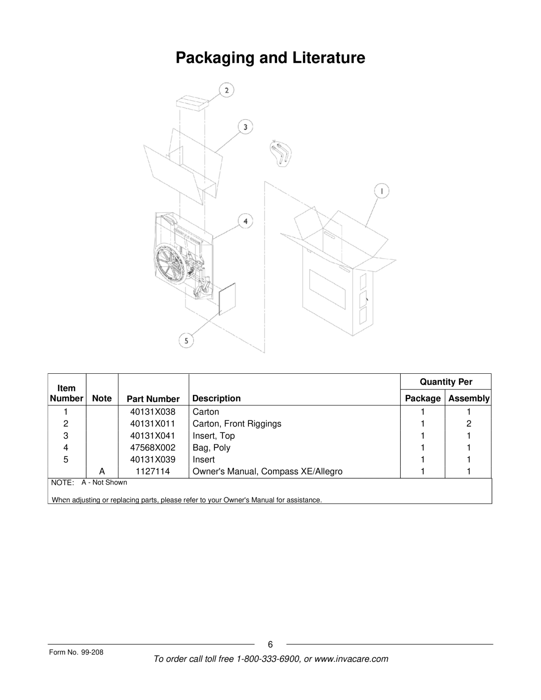 Invacare Allegro manual Packaging and Literature 