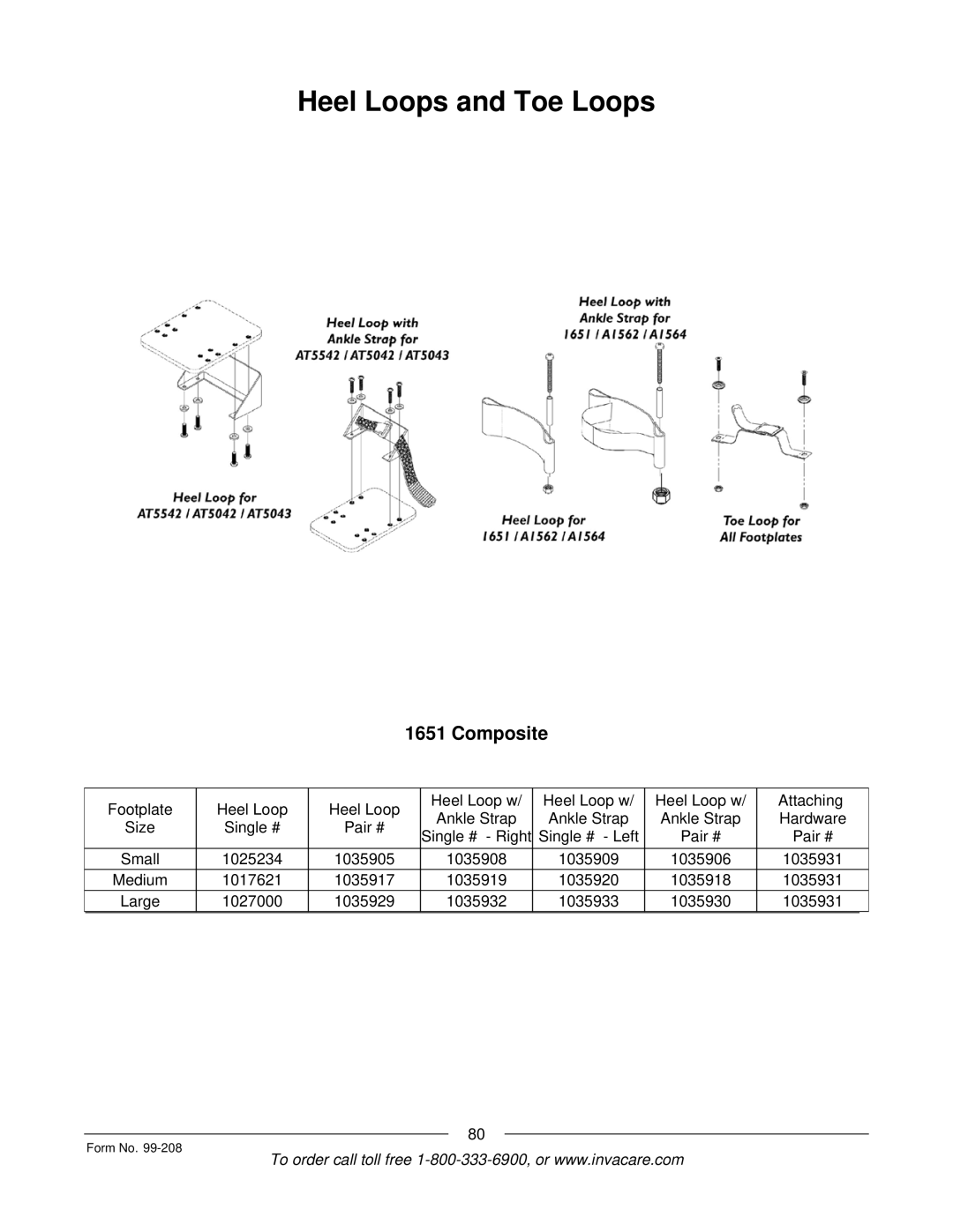 Invacare Allegro manual Heel Loops and Toe Loops, Composite 