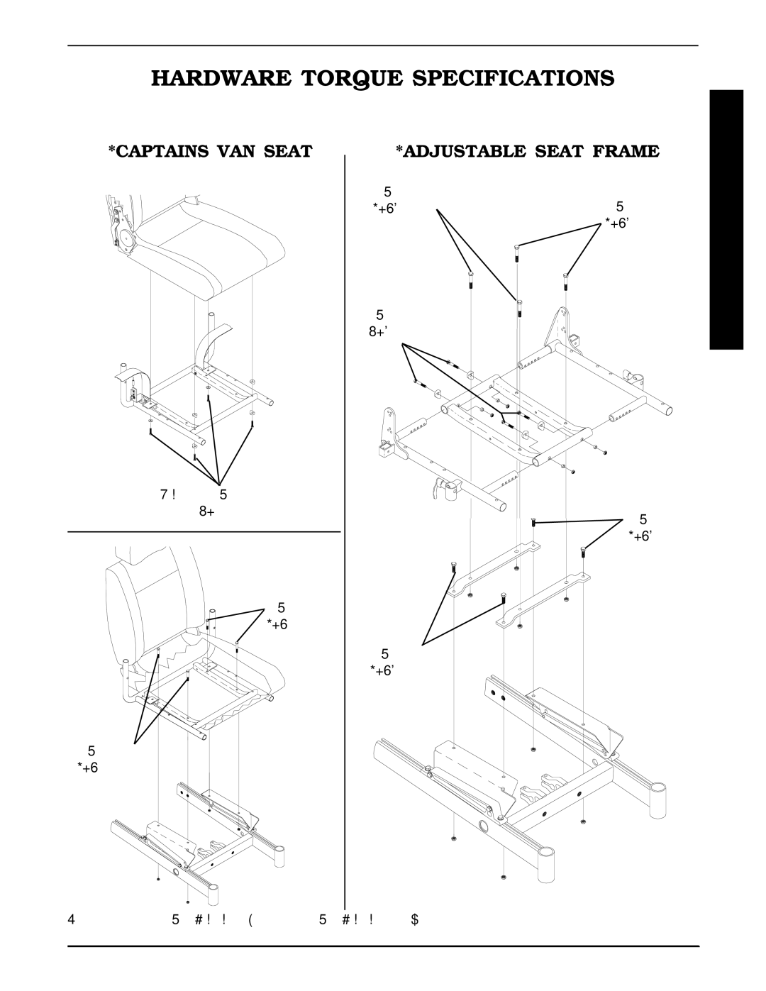 Invacare Arrow, Torque SP, Ranger X Captains VAN Seat, Adjustable Seat Frame, Hardware Torque Specifications Procedure 