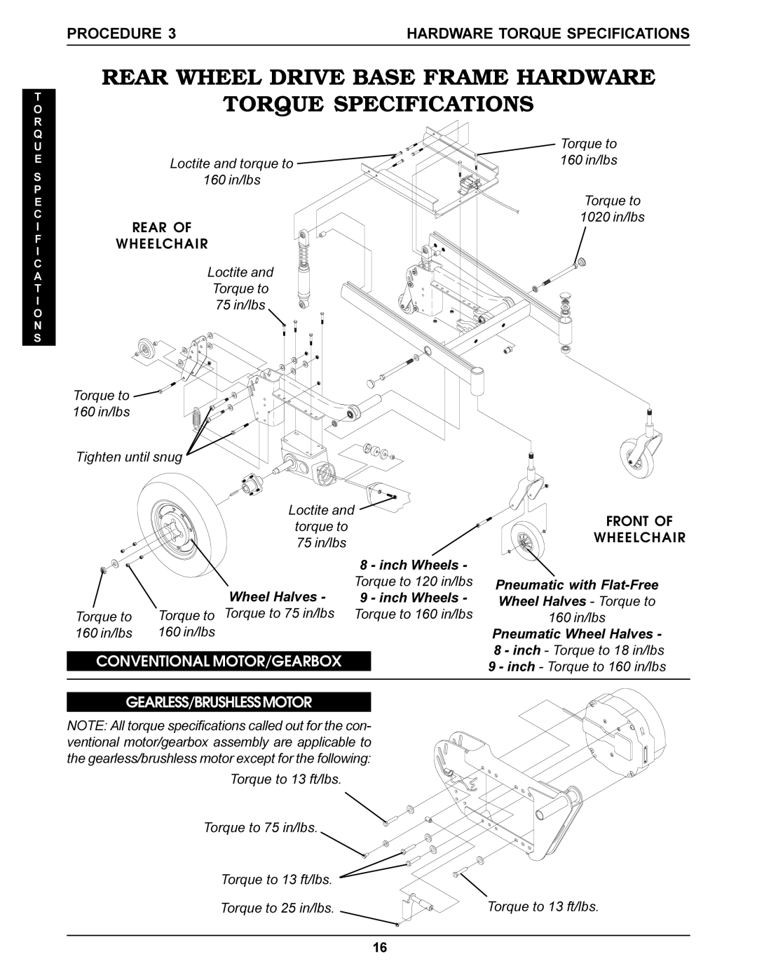 Invacare Torque SP, Arrow, Ranger X service manual Inch Wheels, Pneumatic with Flat-Free Wheel Halves Torque to 