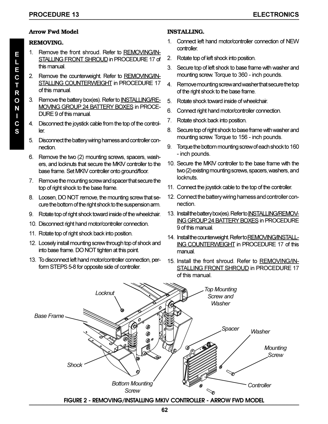 Invacare Ranger X, Torque SP service manual Arrow Fwd Model, Base Frame Spacer, Mounting Screw Shock 