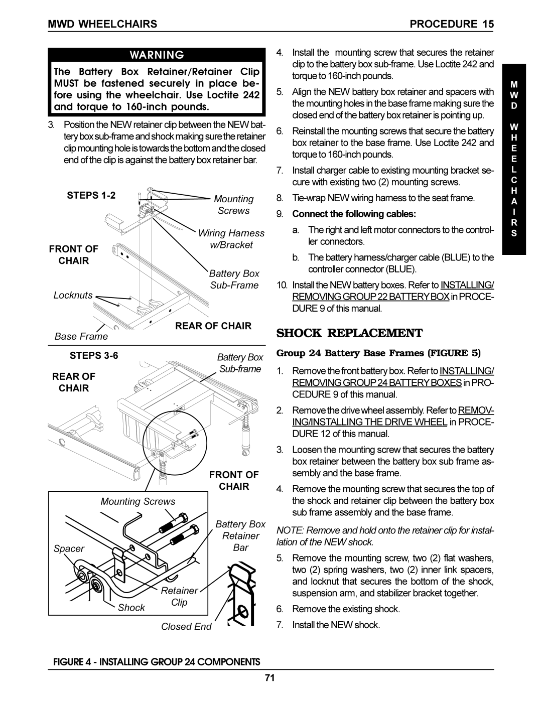 Invacare Ranger X, Arrow, Torque SP service manual Shock Replacement, Steps, Battery Box, Locknuts Sub-Frame Base Frame 