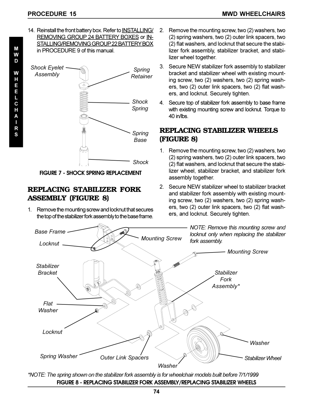 Invacare Ranger X, Arrow Replacing Stabilizer Fork Assembly Figure, Replacing Stabilizer Wheels Figure, Shock Spring Base 