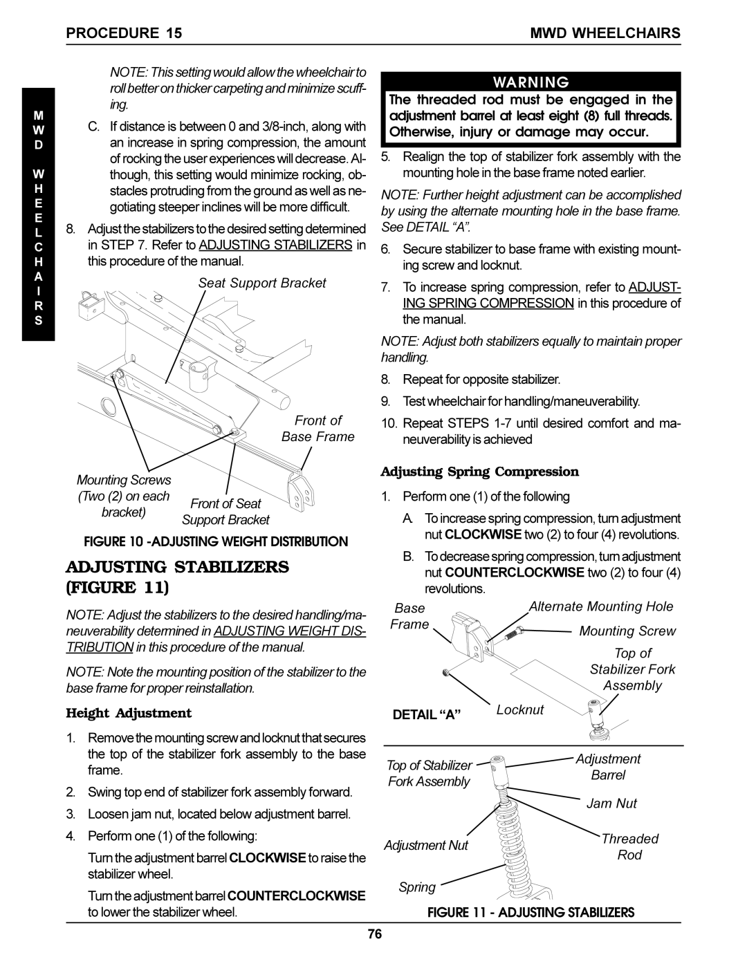 Invacare Torque SP, Arrow, Ranger X Adjusting Stabilizers Figure, Height Adjustment, Adjusting Spring Compression 