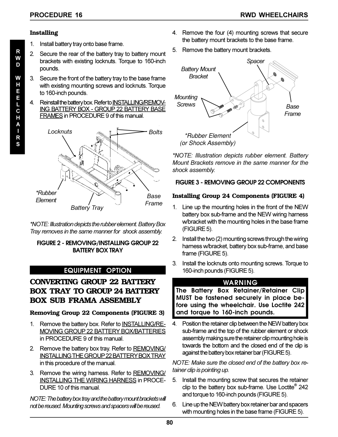 Invacare Ranger X, Arrow, Torque SP service manual Procedure RWD Wheelchairs, Rubber, Element, Battery Tray 