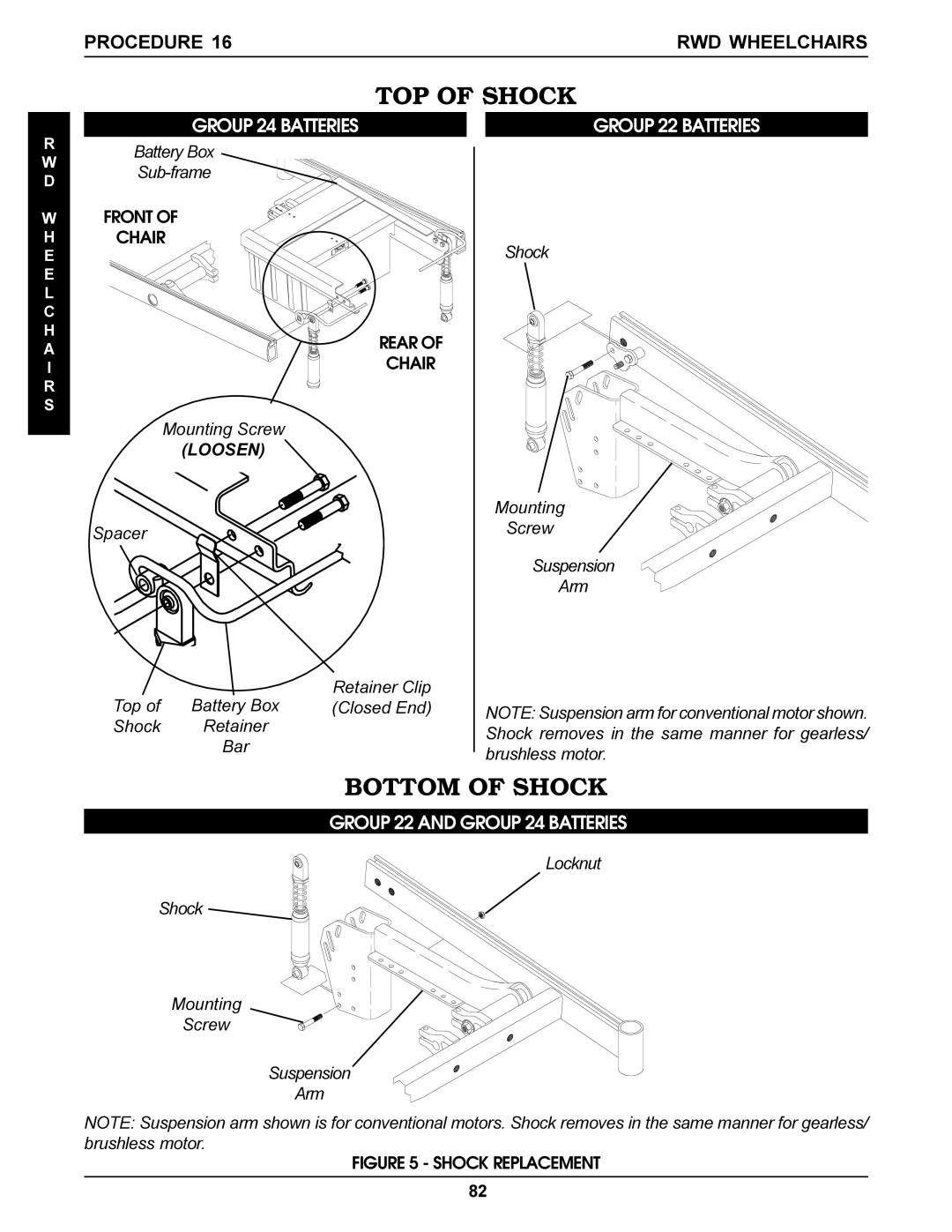 Invacare Torque SP, Arrow, Ranger X service manual Spacer Top, Shock Retainer Bar, Shock Mounting Screw Suspension Arm 