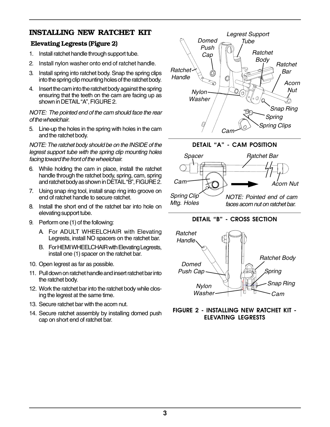 Invacare Articulating/Elevating Legrest operating instructions Installing NEW Ratchet KIT, Elevating Legrests Figure 