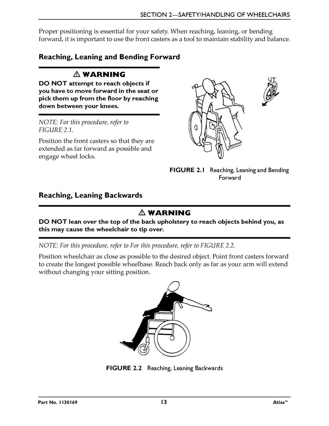 Invacare Atlas manual Reaching, Leaning and Bending Forward 