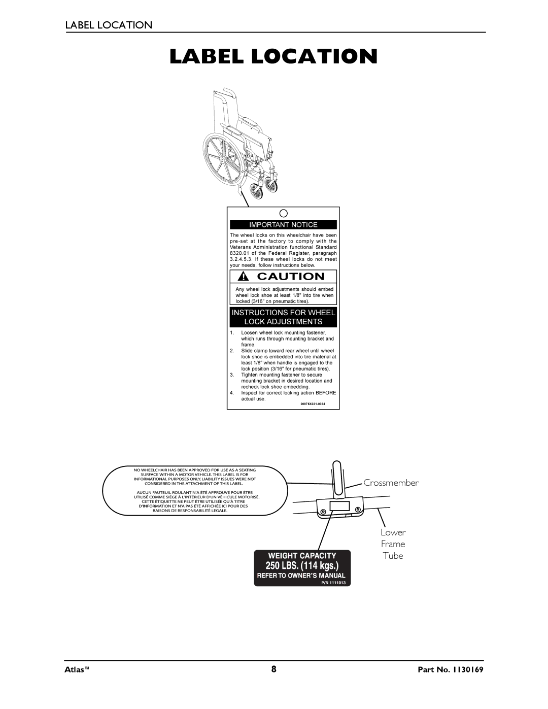 Invacare Atlas manual Label Location, Important Notice 