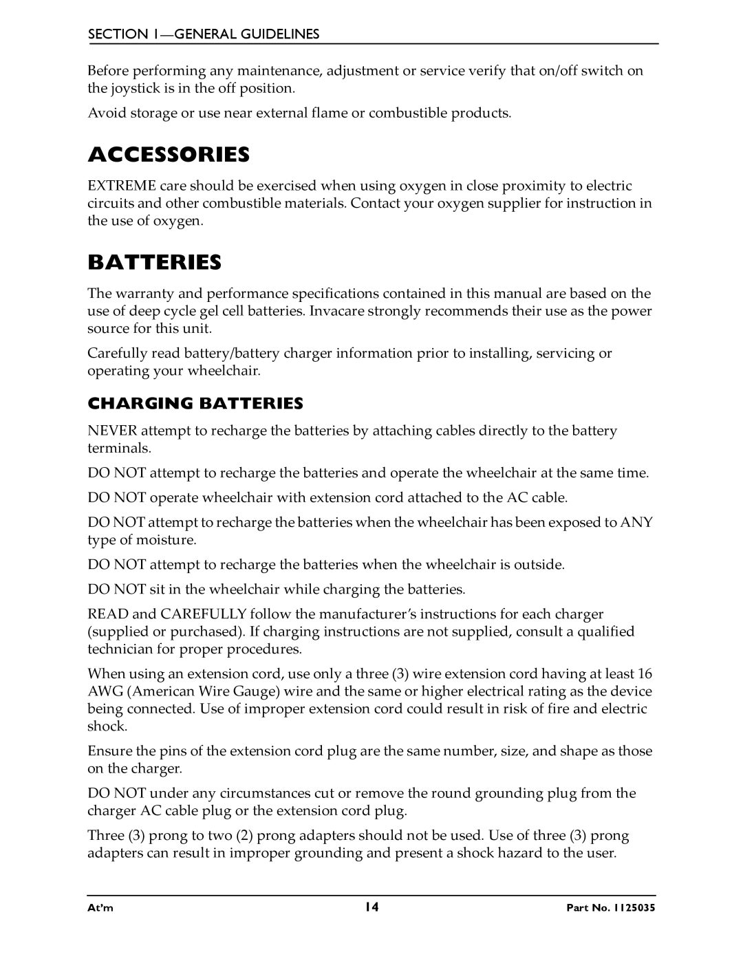 Invacare At'm manual Accessories, Charging Batteries 