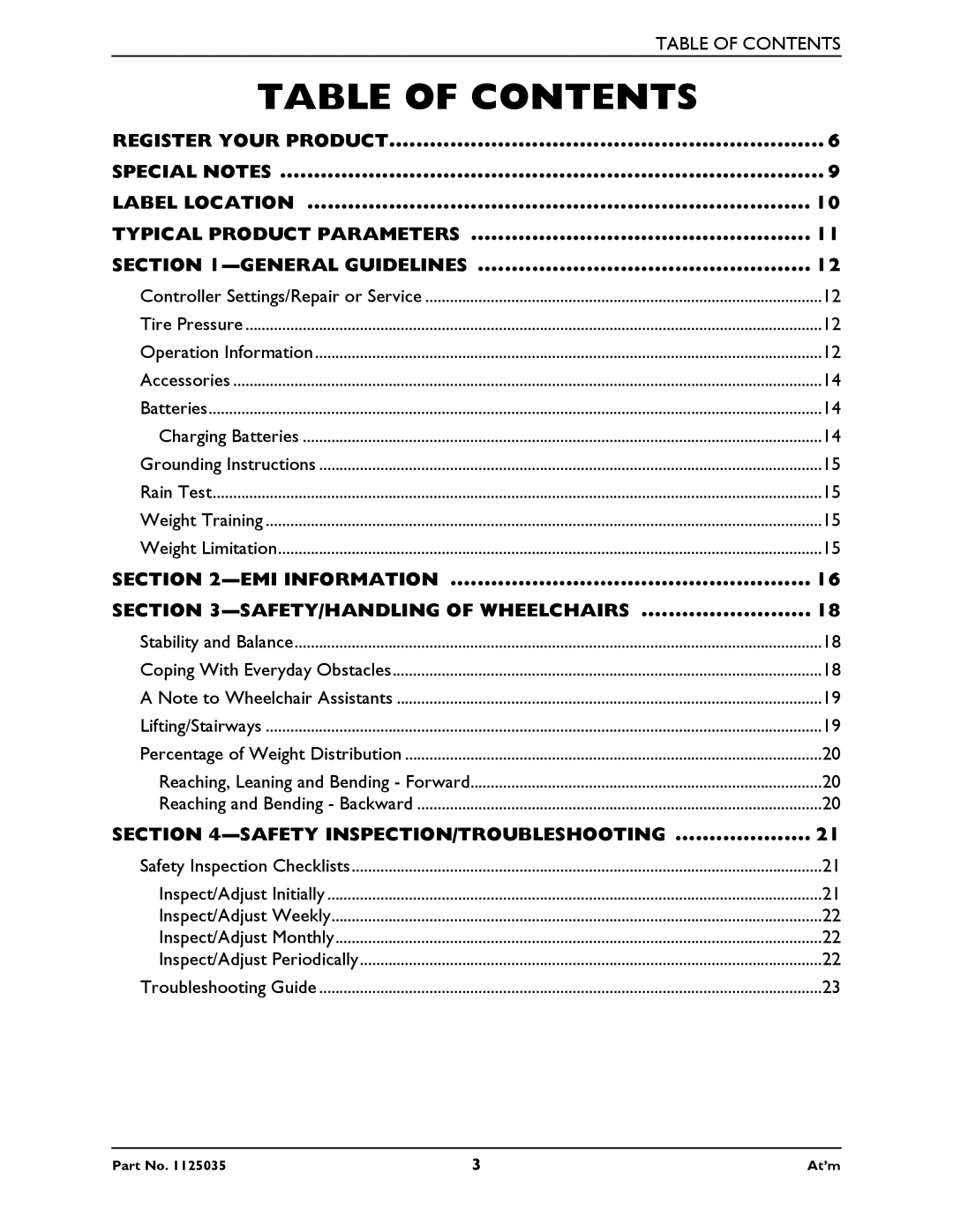 Invacare At'm manual Table of Contents 