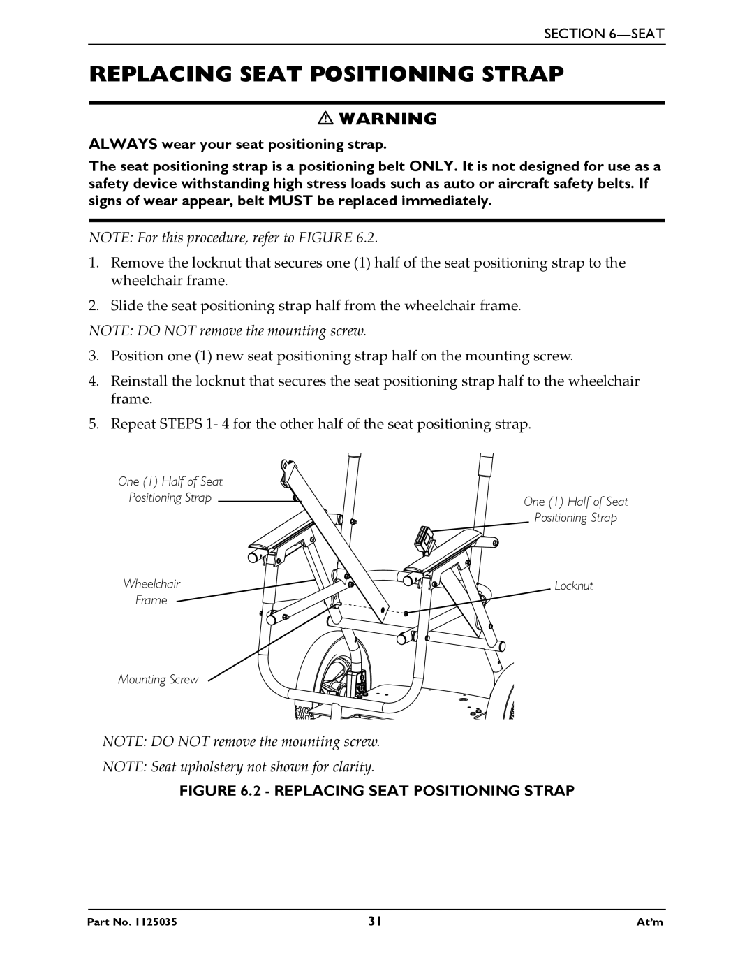 Invacare At'm manual Replacing Seat Positioning Strap 