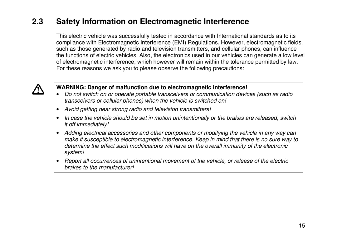 Invacare Auriga10 user manual Safety Information on Electromagnetic Interference 