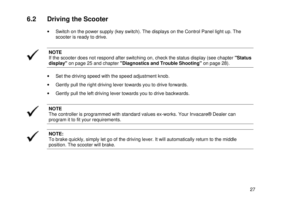 Invacare Auriga10 user manual Driving the Scooter 