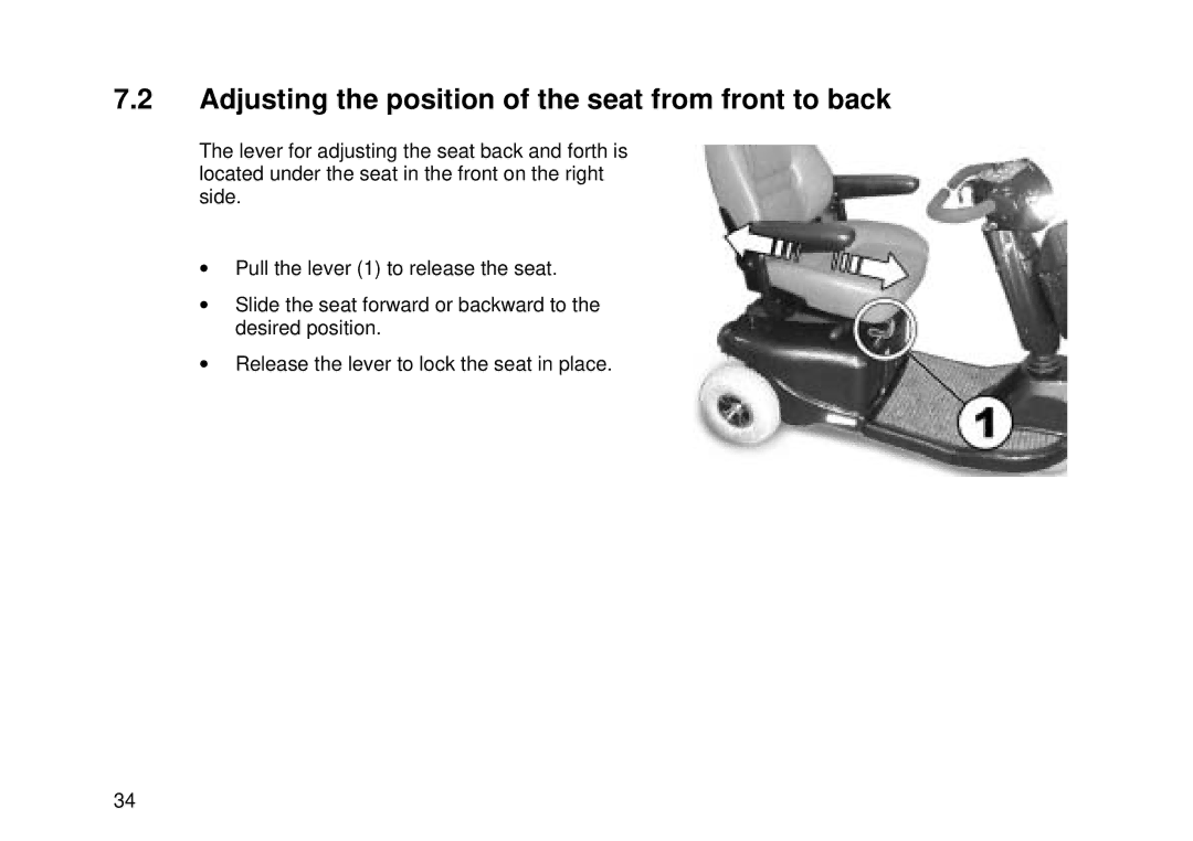 Invacare Auriga10 user manual Adjusting the position of the seat from front to back 