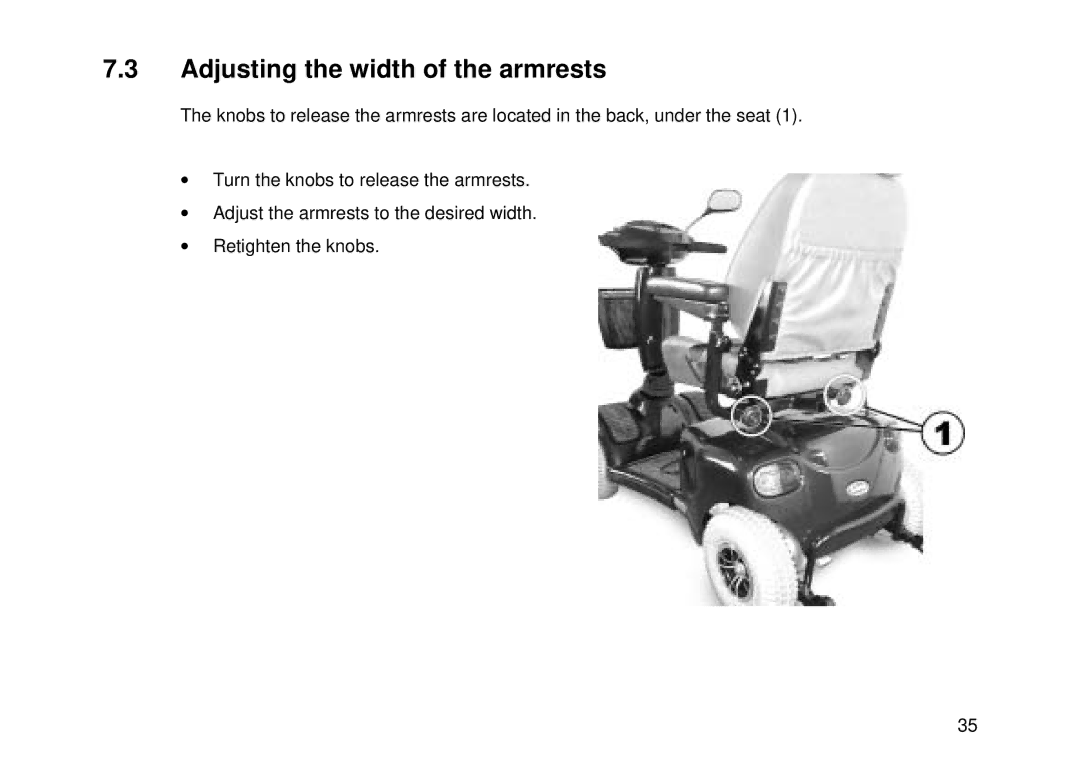 Invacare Auriga10 user manual Adjusting the width of the armrests 