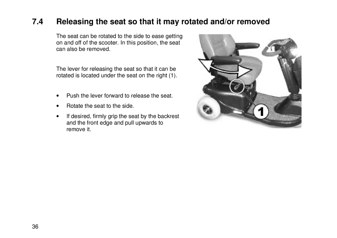 Invacare Auriga10 user manual Releasing the seat so that it may rotated and/or removed 