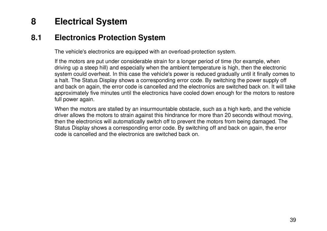 Invacare Auriga10 user manual Electrical System, Electronics Protection System 