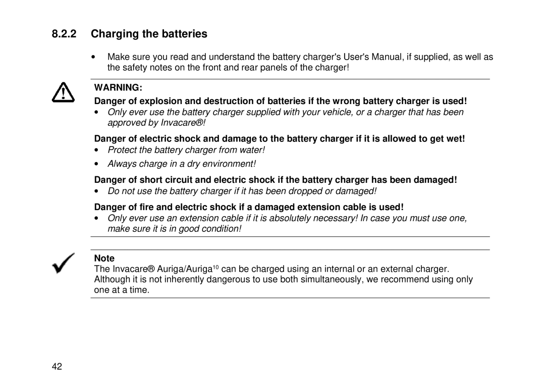 Invacare Auriga10 user manual Charging the batteries 