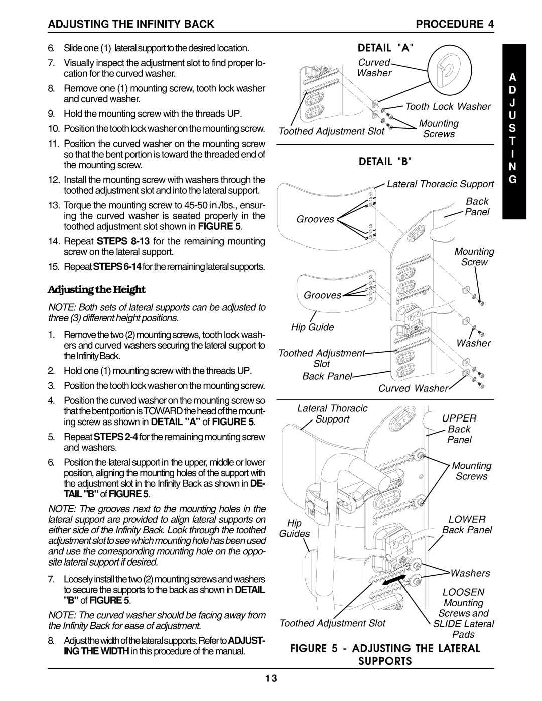 Invacare Back Support manual AdjustingtheHeight, Detail 