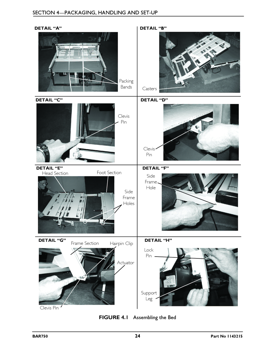 Invacare BAR750 manual Assembling the Bed 