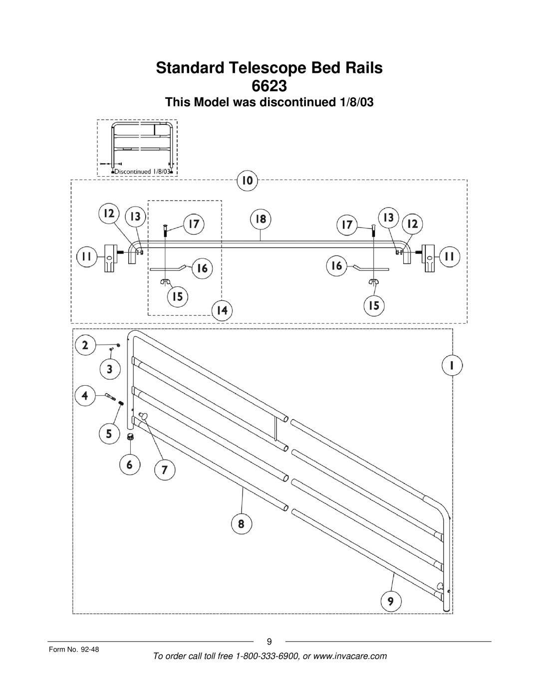 Invacare manual Standard Telescope Bed Rails 6623 