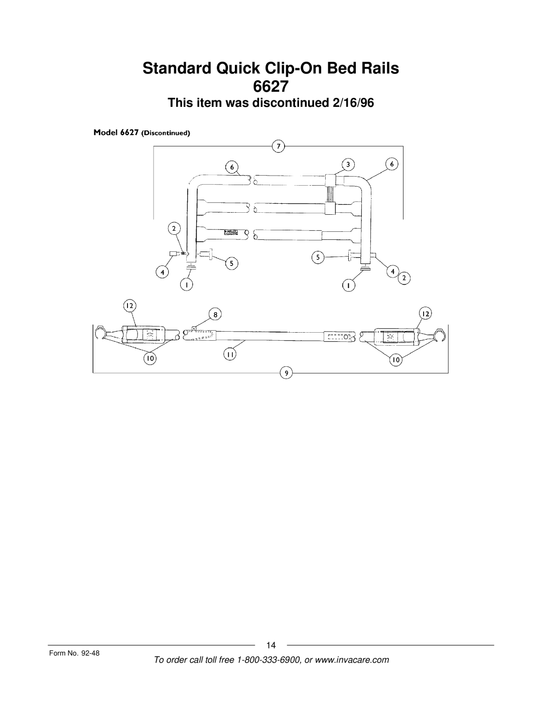 Invacare manual Standard Quick Clip-On Bed Rails 6627 