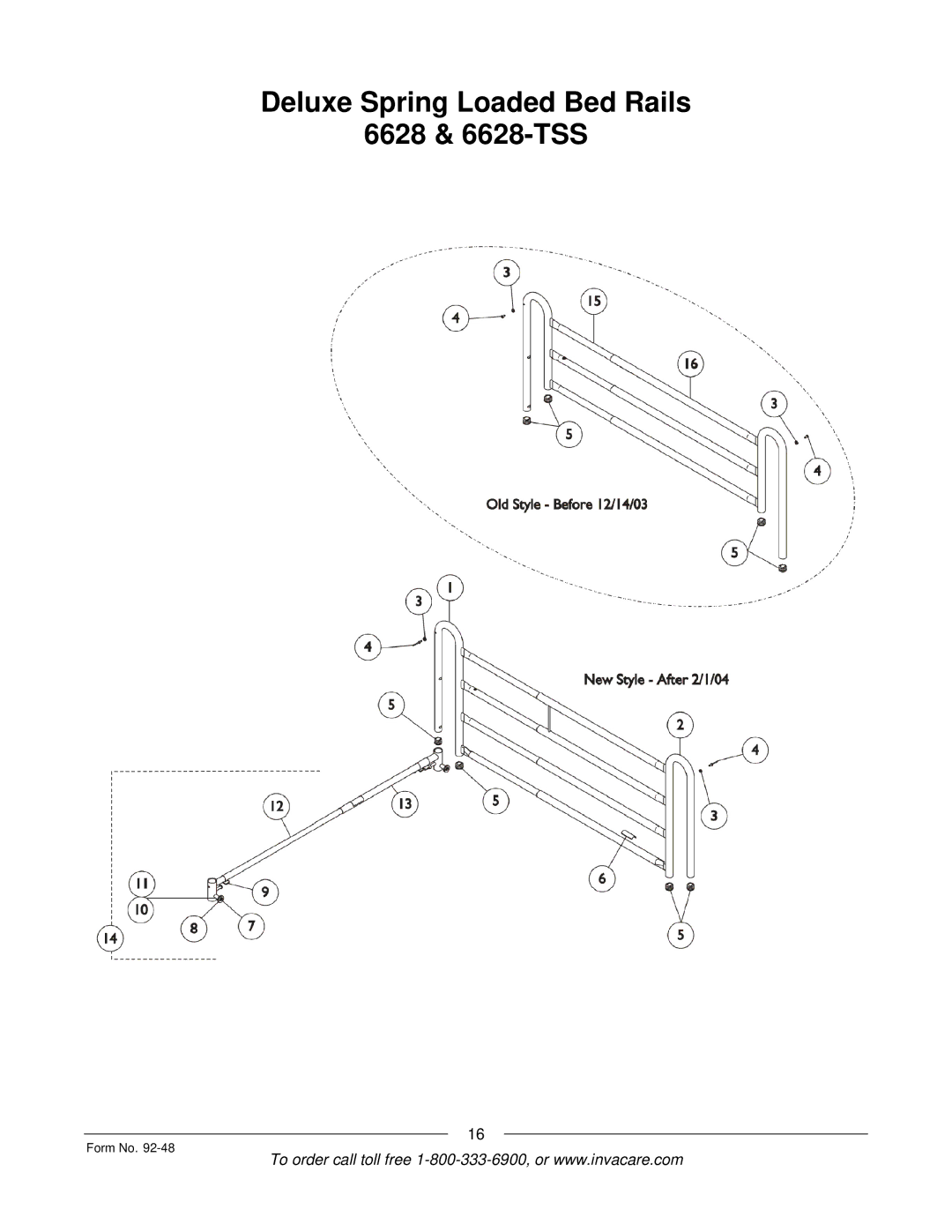 Invacare manual Deluxe Spring Loaded Bed Rails 6628 & 6628-TSS 