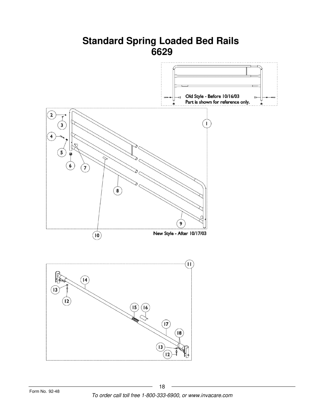 Invacare manual Standard Spring Loaded Bed Rails 6629 