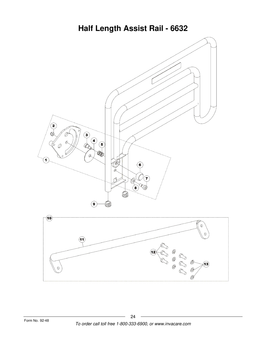 Invacare Bed Rails manual Half Length Assist Rail 