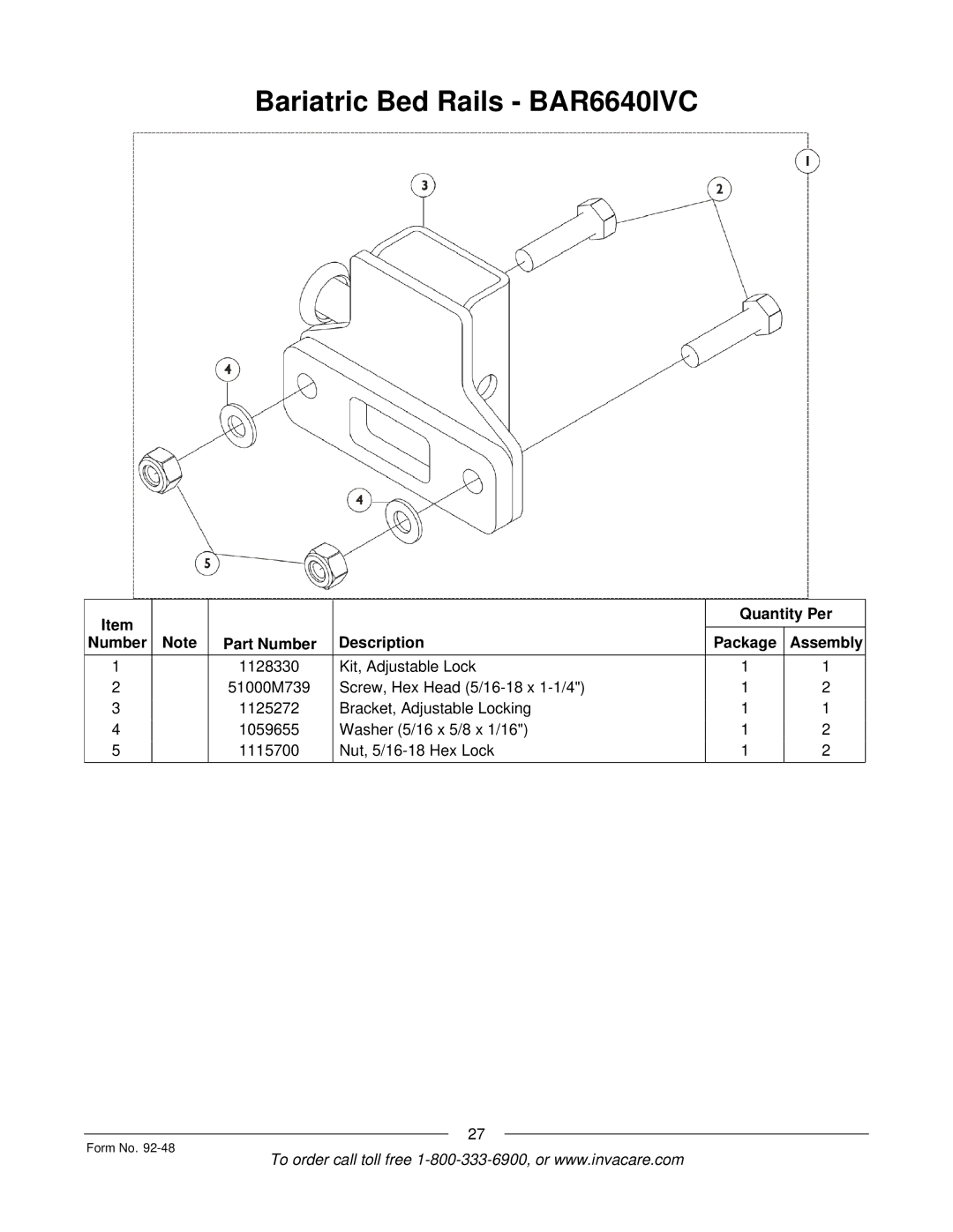 Invacare manual Bariatric Bed Rails BAR6640IVC 