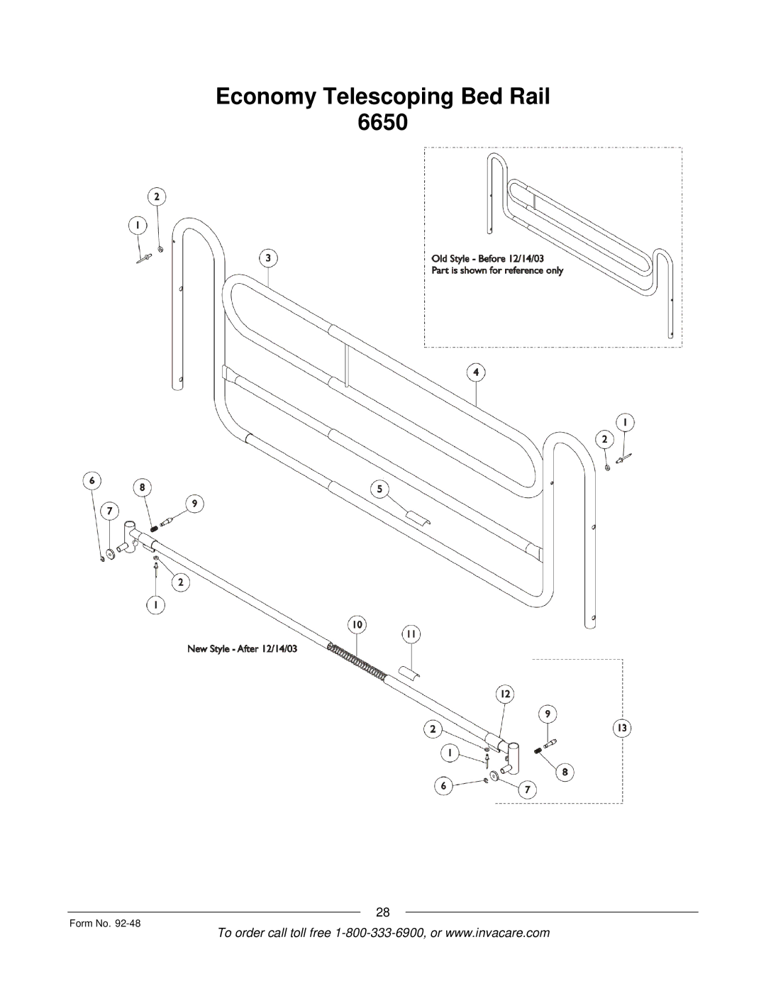 Invacare Bed Rails manual Economy Telescoping Bed Rail 6650 