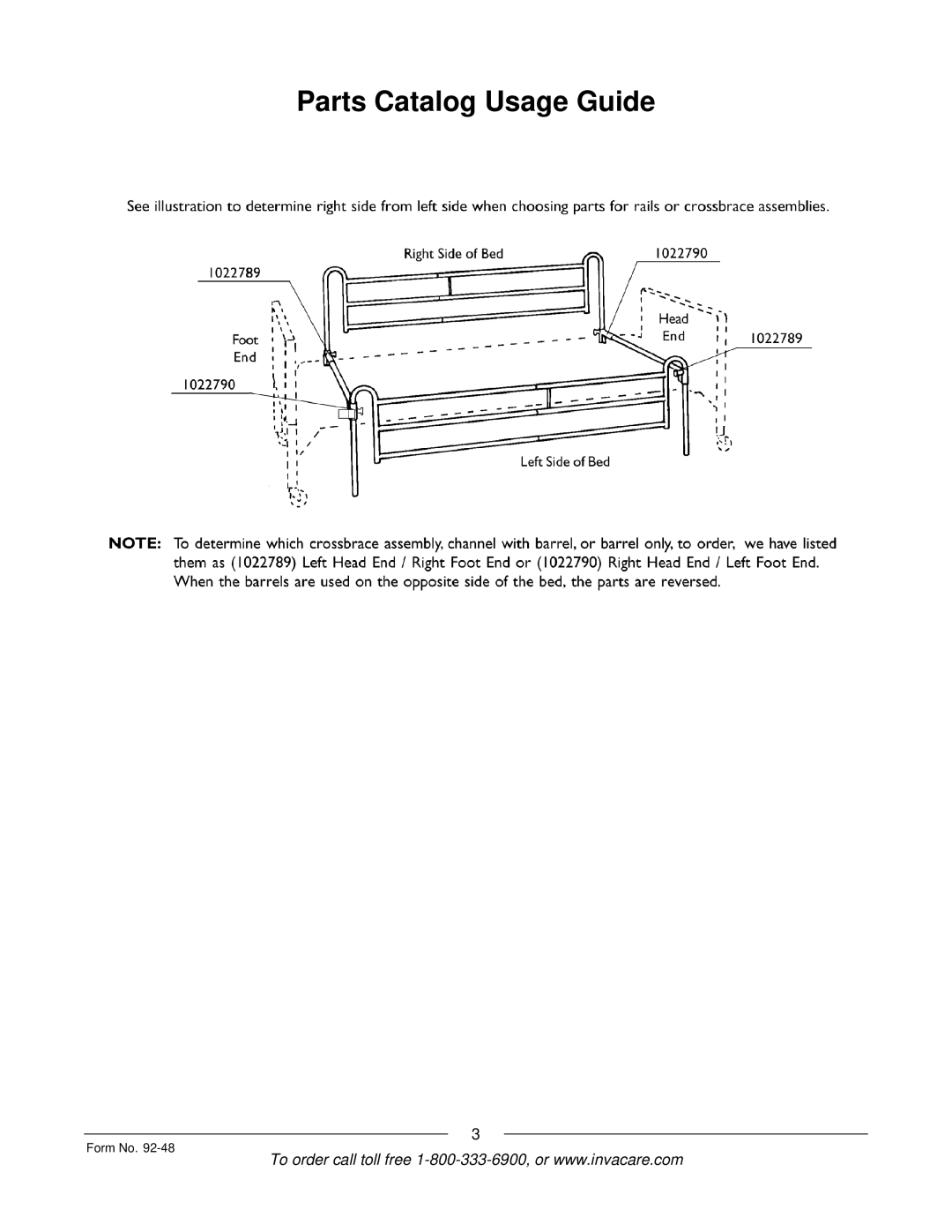 Invacare Bed Rails manual Parts Catalog Usage Guide 