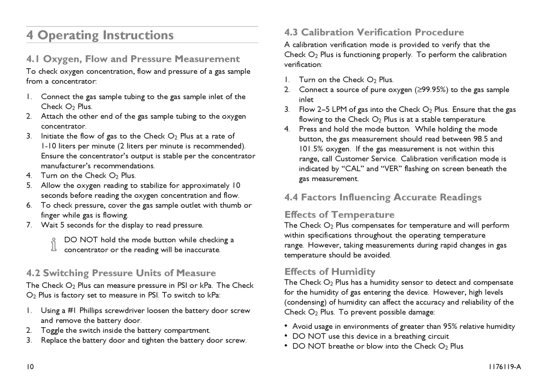 Invacare CE0123 Operating Instructions, Oxygen, Flow and Pressure Measurement, Switching Pressure Units of Measure 