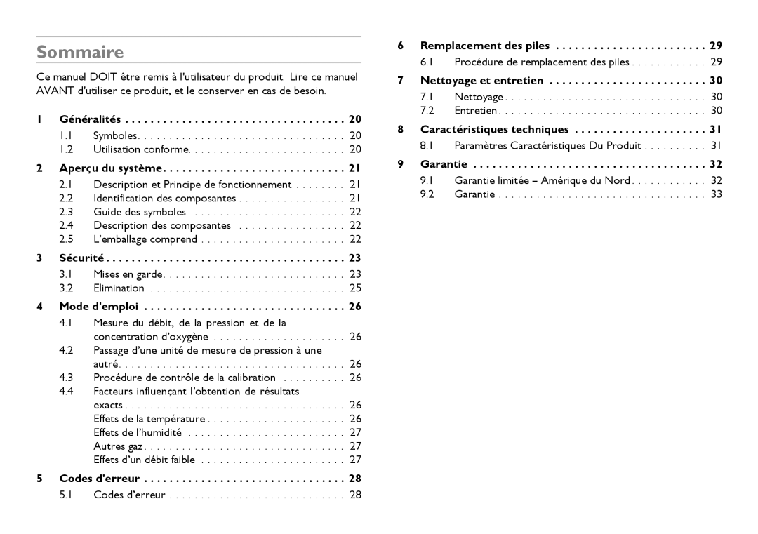 Invacare CE0123 user manual Sommaire 