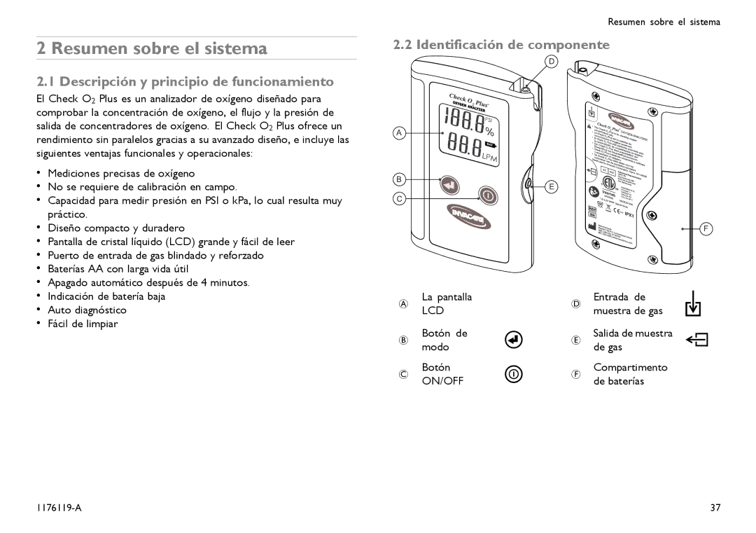 Invacare CE0123 Resumen sobre el sistema, Descripción y principio de funcionamiento, Identificación de componente 