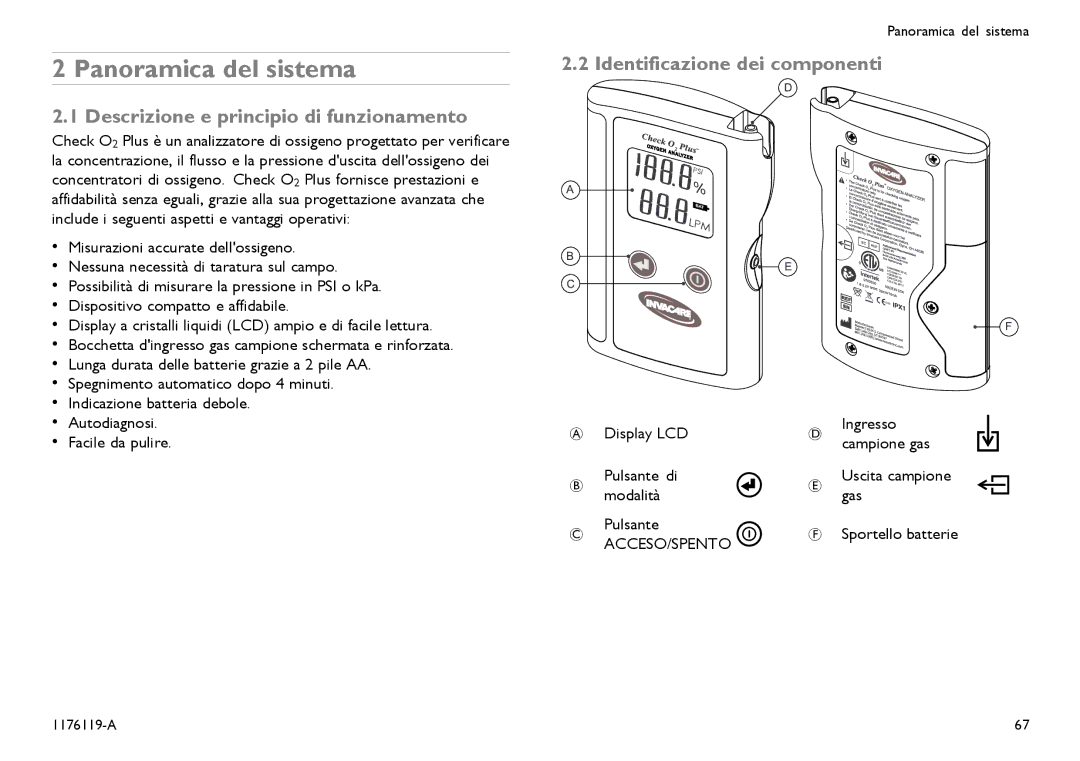 Invacare CE0123 Panoramica del sistema, Descrizione e principio di funzionamento, Identificazione dei componenti 