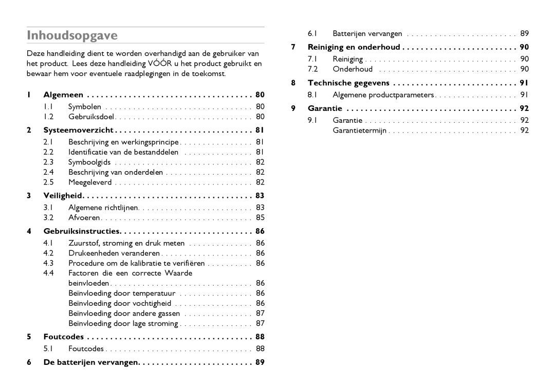 Invacare CE0123 user manual Inhoudsopgave 