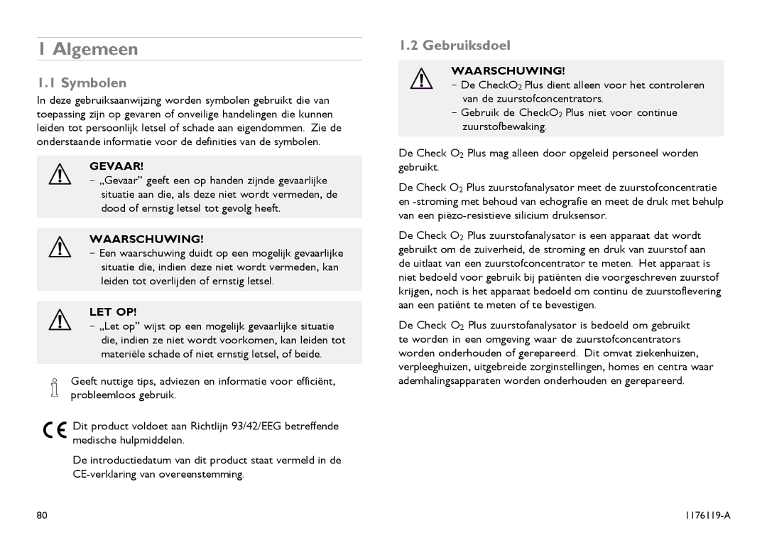 Invacare CE0123 user manual Algemeen, Symbolen, Gebruiksdoel 