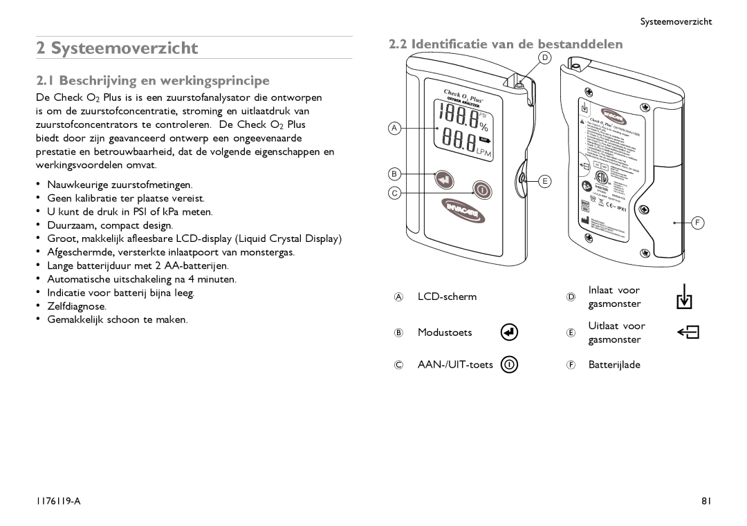 Invacare CE0123 user manual Systeemoverzicht, Beschrijving en werkingsprincipe, Identificatie van de bestanddelen 