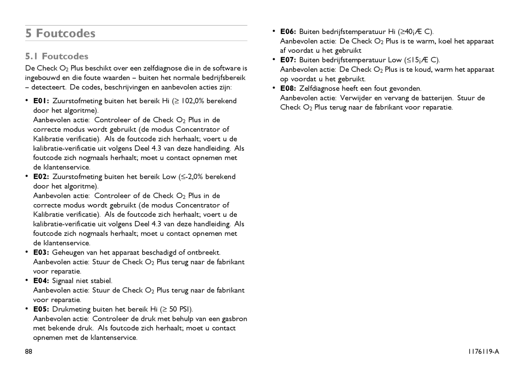 Invacare CE0123 user manual Foutcodes 