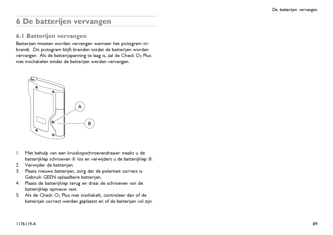 Invacare CE0123 user manual De batterijen vervangen, Batterijen vervangen 