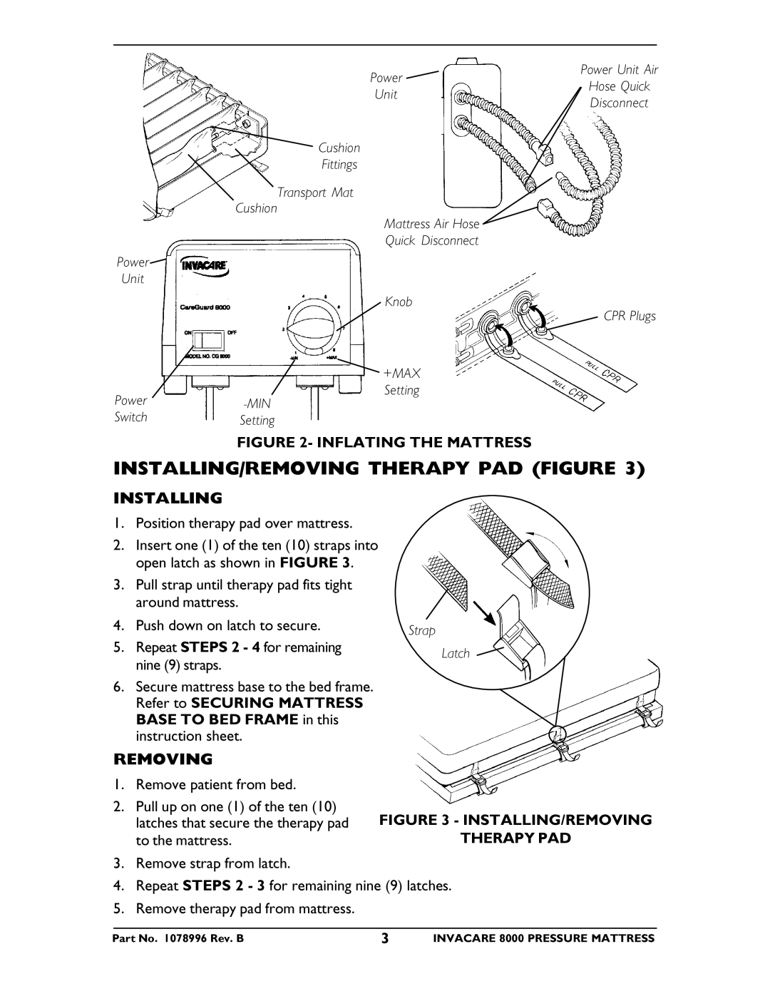 Invacare CG8000 instruction sheet INSTALLING/REMOVING Therapy PAD Figure, Installing 