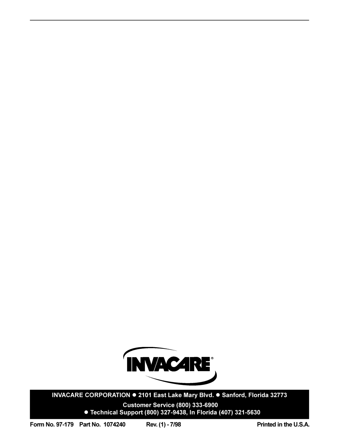 Invacare CG9701 instruction sheet Form No -179 Part No 