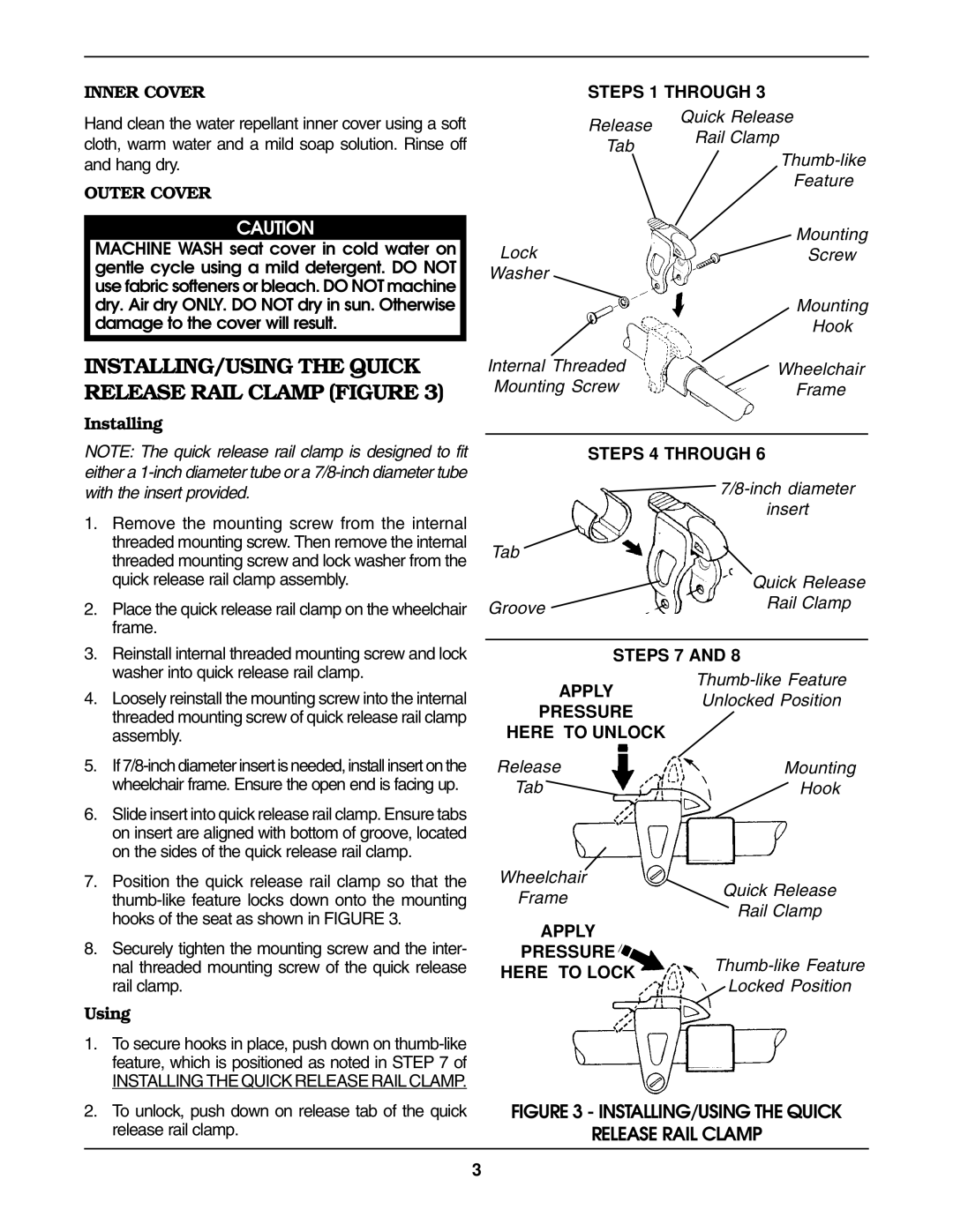 Invacare Comfort-Mate Extra / Comfort-Mate Extra Base operating instructions Installing, Using 