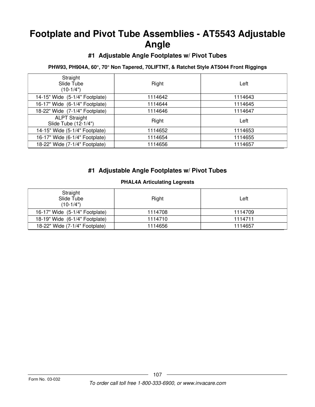 Invacare Compass SPT manual #1 Adjustable Angle Footplates w/ Pivot Tubes, PHAL4A Articulating Legrests 