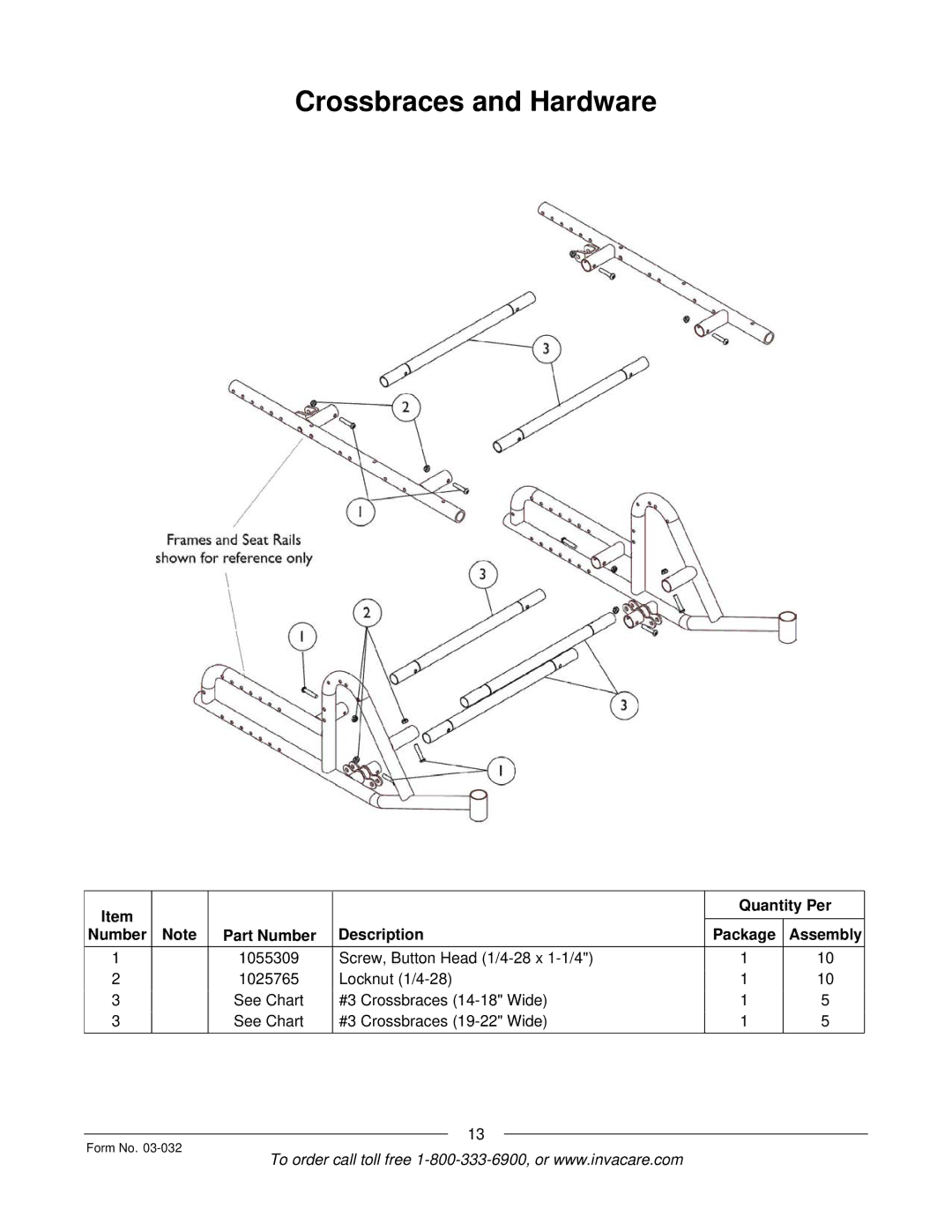 Invacare Compass SPT manual Crossbraces and Hardware 