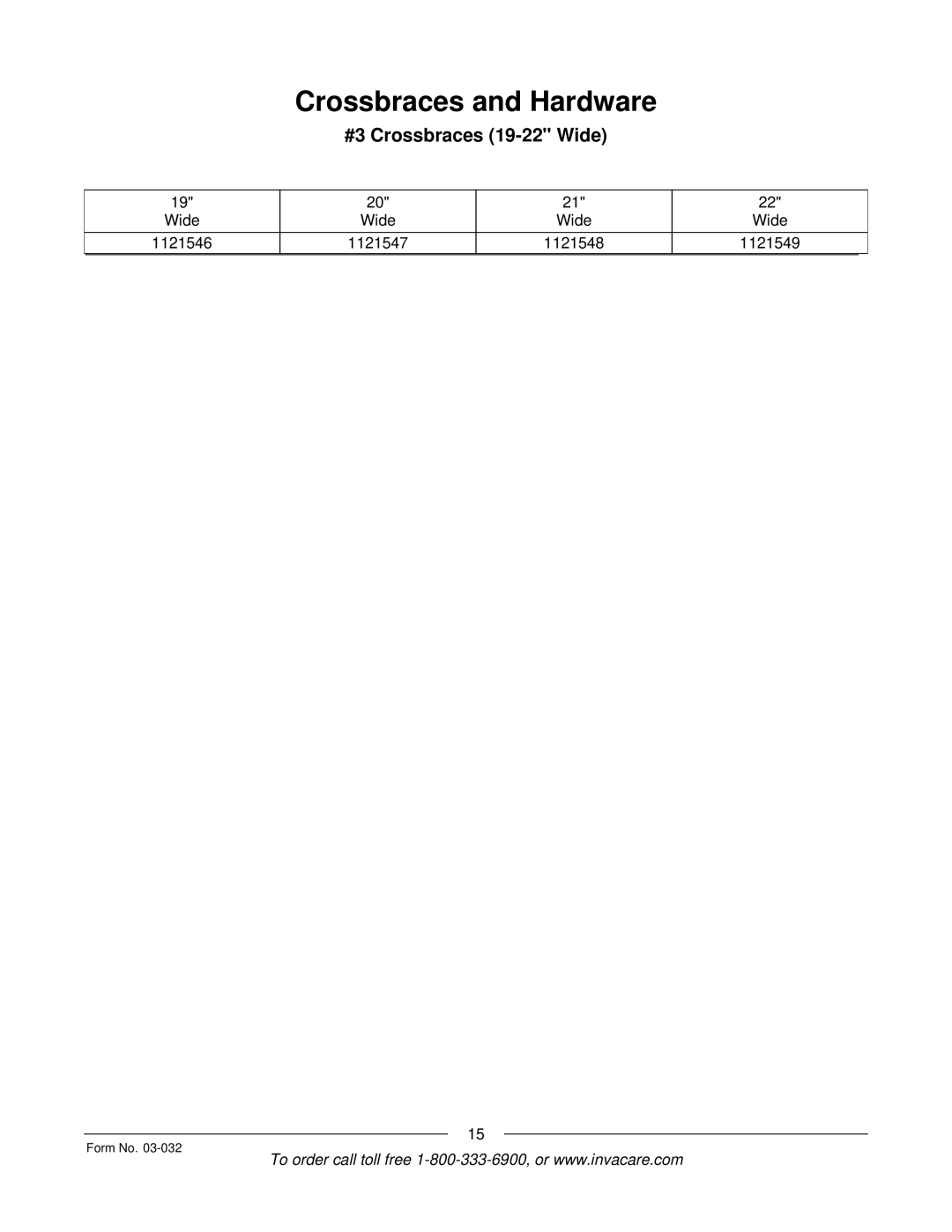 Invacare Compass SPT manual #3 Crossbraces 19-22 Wide 