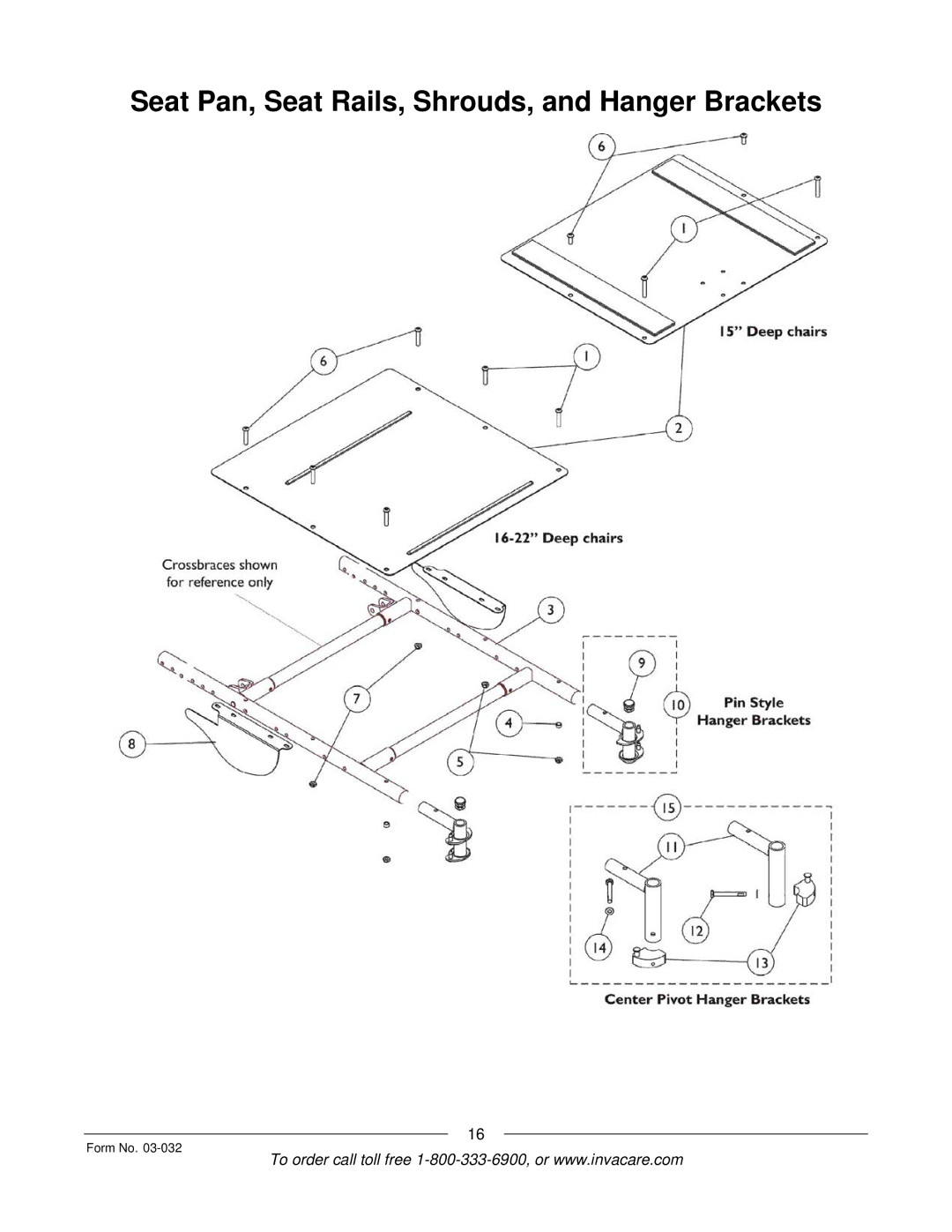 Invacare Compass SPT manual Seat Pan, Seat Rails, Shrouds, and Hanger Brackets 